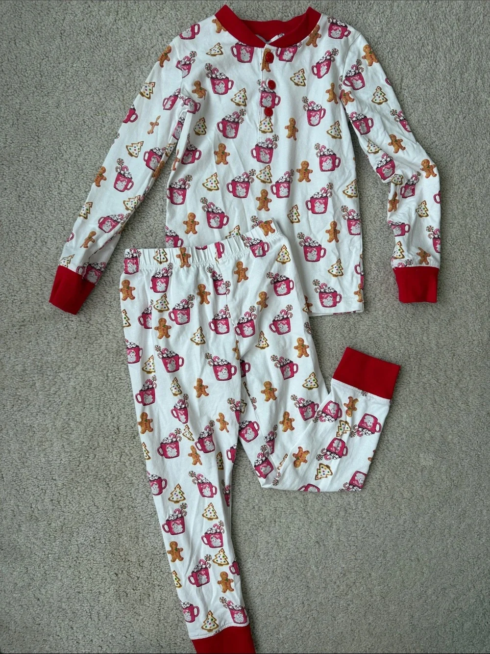Kids White and Red Gingerbread Hot Cocoa Pajama Set